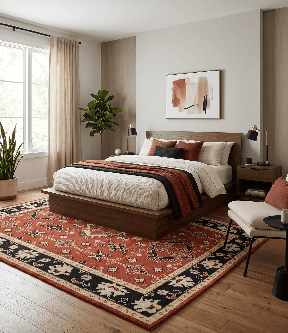 Rust, Black and Beige Traditional Oriental Hand Knotted Custom Made Wool Area Rug
