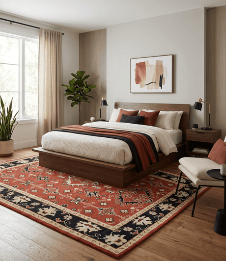 Rust, Black and Beige Traditional Oriental Hand Knotted Custom Made Wool Area Rug