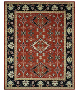 Rust, Black and Beige Traditional Oriental Hand Knotted Custom Made Wool Area Rug