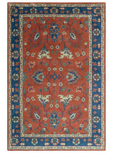 Rust, Blue and Beige Hand Knotted Oriental Oushak Multi Size wool Area Rug