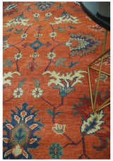 Rust, Blue and Beige Hand Knotted Oriental Oushak Multi Size wool Area Rug