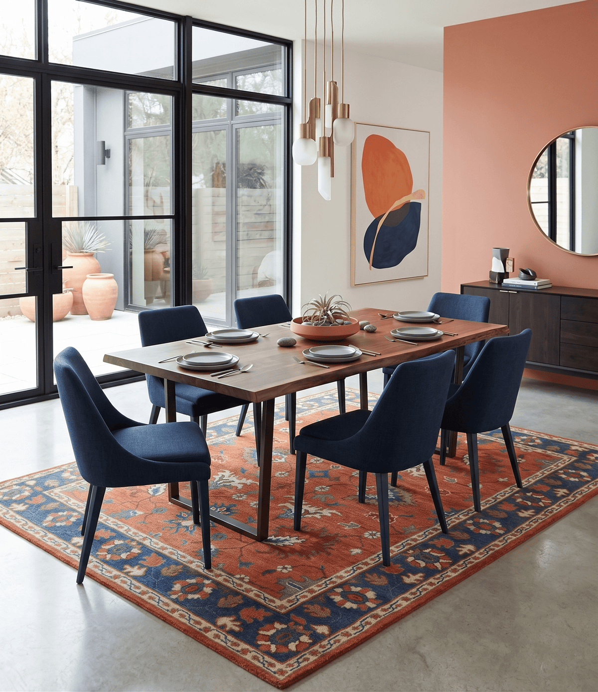 Rust, Blue and Beige Hand Knotted Oriental Oushak Multi Size wool Area Rug