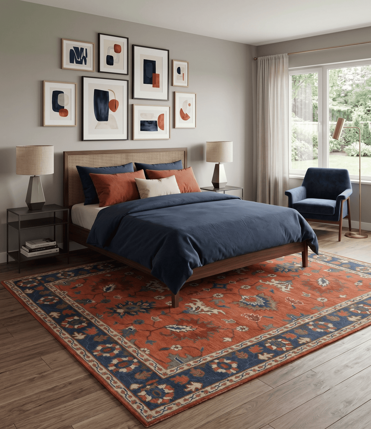 Rust, Blue and Beige Hand Knotted Oriental Oushak Multi Size wool Area Rug