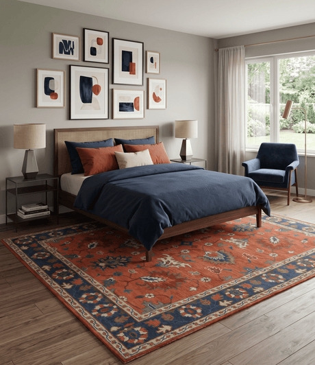 Rust, Blue and Beige Hand Knotted Oriental Oushak Multi Size wool Area Rug