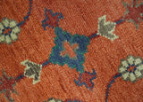 Rust, Blue and Beige Hand Knotted Oriental Oushak Multi Size wool Area Rug