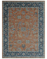 Rust, Blue and Silver Hand Knotted Traditional Multi Size Oushak Wool Area Rug
