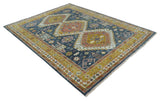 Rust, Gold and Blue Traditional Hand knotted Custom Made wool Area Rug