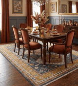 Rust, Gold and Blue Traditional Hand knotted Custom Made wool Area Rug