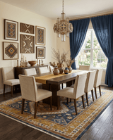Rust, Gold and Blue Traditional Hand knotted Custom Made wool Area Rug