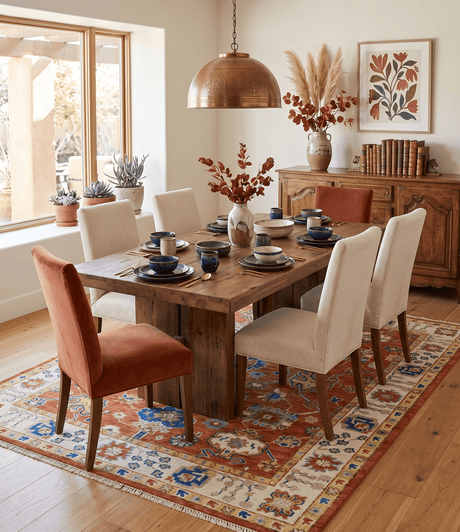 Rust, Ivory and Blue Hand Knotted Oriental Oushak Custom Made wool Area Rug