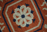 Rust, Ivory and Blue Traditional Mamluk design Hand Knotted Custom Made wool Area Rug