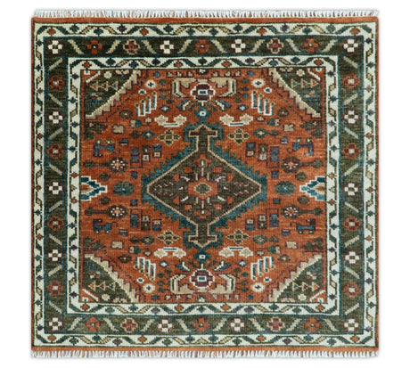 Rust, Ivory and Brown Oriental Traditional Hand knotted Multi Size Area Rug