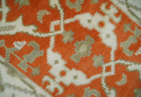 Rust, Ivory and Olive hand knotted 2x3 Oriental Oushak Wool Area Rug-Area Rug-Parc Decor