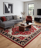 Rust, Ivory, Black and Beige Hand Knotted Traditional Heriz Multi Size wool area Rug