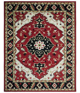 Rust, Ivory, Black and Beige Hand Knotted Traditional Heriz Multi Size wool area Rug