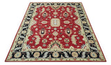 Rust, Olive and Black 8x10 Hand Knotted Traditional Oriental Wool Area Rug