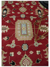Rust, Olive and Black 8x10 Hand Knotted Traditional Oriental Wool Area Rug