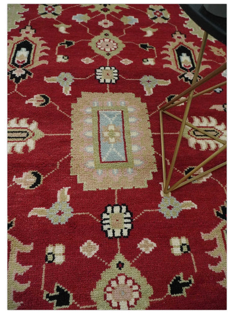 Rust, Olive and Black 8x10 Hand Knotted Traditional Oriental Wool Area Rug
