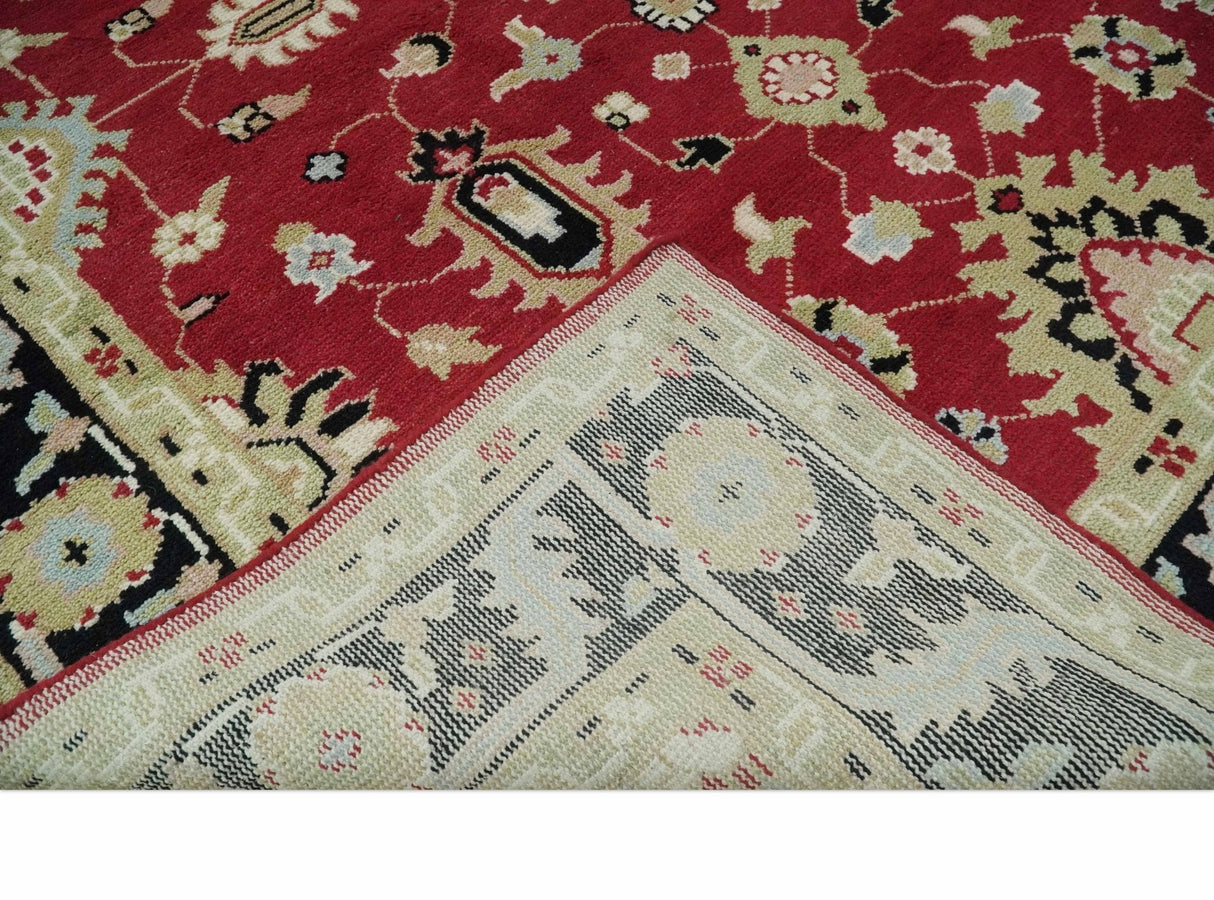 Rust, Olive and Black 8x10 Hand Knotted Traditional Oriental Wool Area Rug