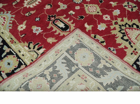 Rust, Olive and Black 8x10 Hand Knotted Traditional Oriental Wool Area Rug