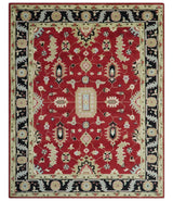 Rust, Olive and Black 8x10 Hand Knotted Traditional Oriental Wool Area Rug