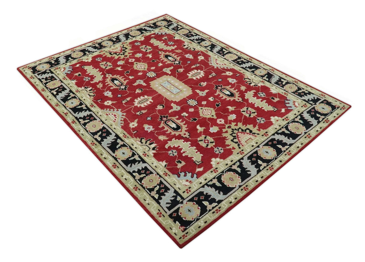 Rust, Olive and Black Hand Knotted Traditional Oriental Custom Made Wool Area Rug