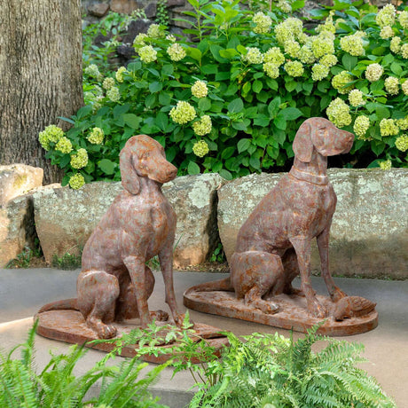 Rustic Cast Iron Hunting Dog Sculptures (Set of 2)-Garden Sculpture-Parc Decor