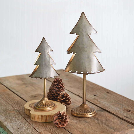 Rustic Christmas Tree Tealight Candle Holders (Set of 2)-Candle Holder-Parc Decor