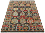 Rustic Hand knotted Traditional 8x10 Charcoal And Red Wool Rug