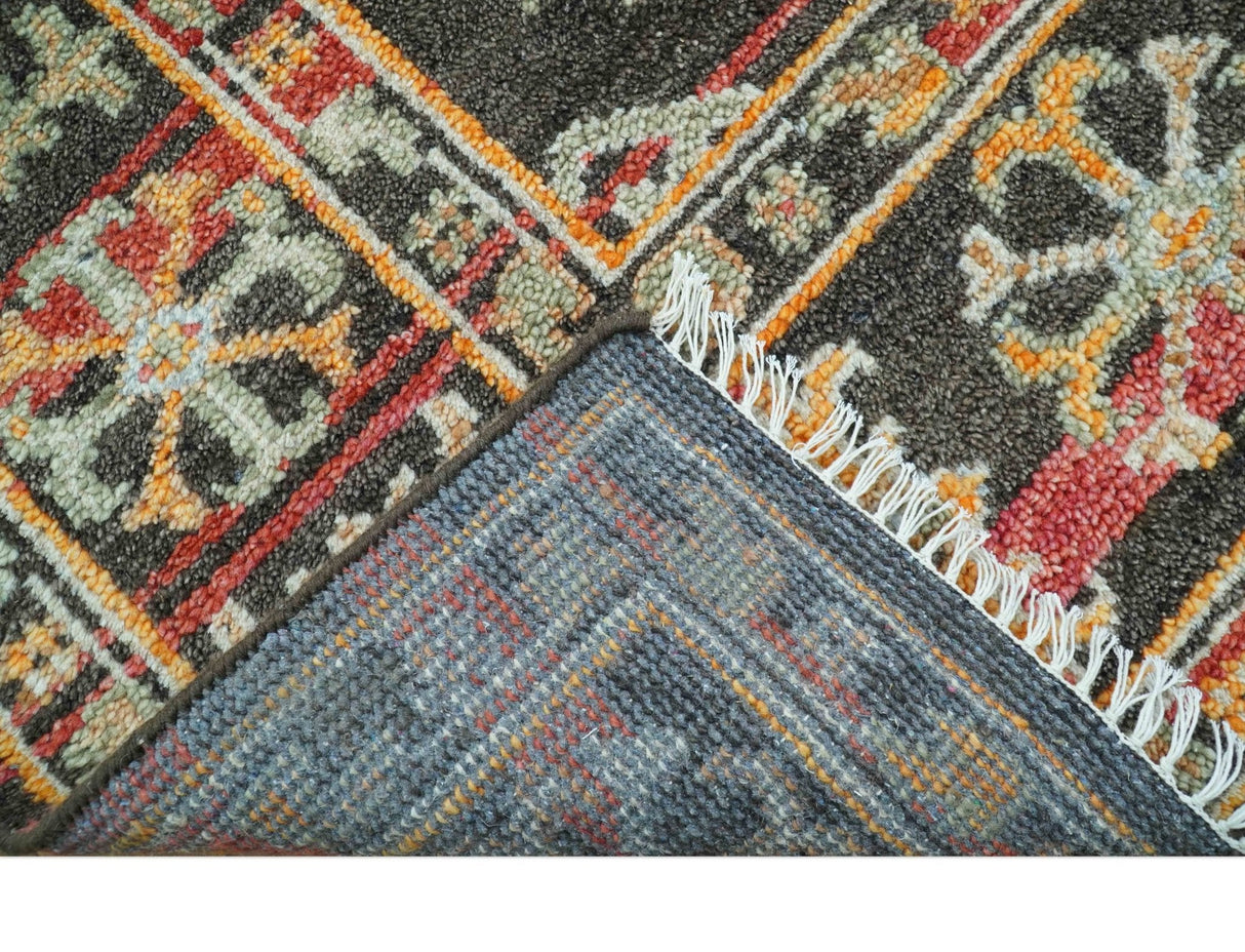 Rustic Hand knotted Traditional 8x10 Charcoal And Red Wool Rug