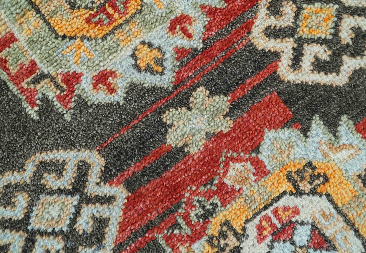 Rustic Hand knotted Traditional 8x10 Charcoal And Red Wool Rug