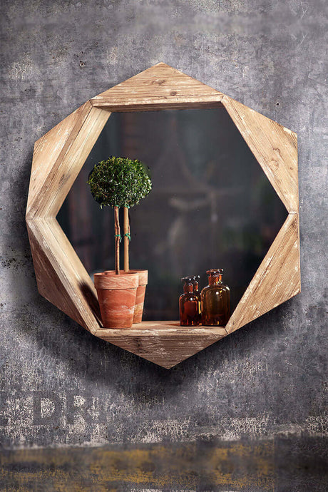 Rustic Hexagonal Wood Vintage Wall Mirror-Mirror-Parc Decor