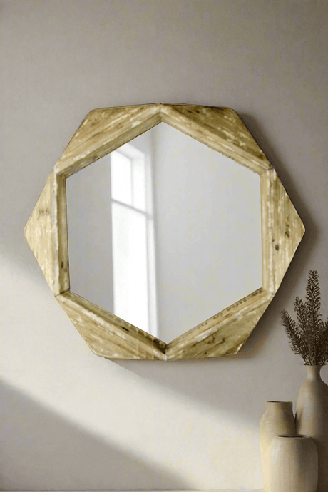 Rustic Hexagonal Wood Vintage Wall Mirror-Mirror-Parc Decor