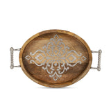 Rustic Mango Wood Serving Tray with Metal Handles-Serving Tray-Parc Decor