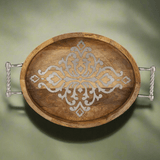 Rustic Mango Wood Serving Tray with Metal Handles-Serving Tray-Parc Decor