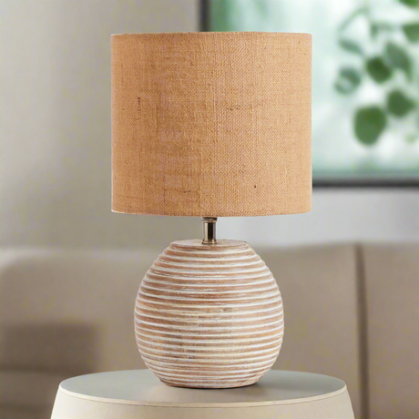 Rustic Mango Wood Table Lamp with Linen Shade-table lamp-Parc Decor
