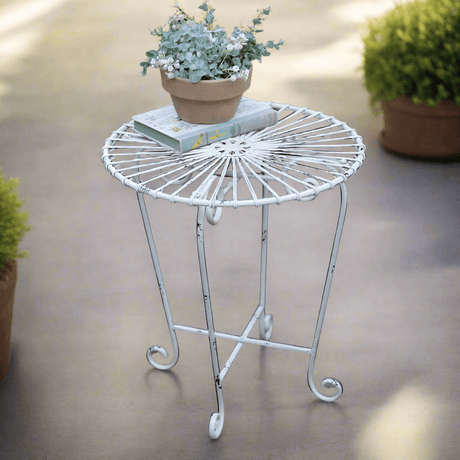 Rustic Metal Side Table in White-Table-Parc Decor