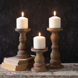 Rustic Pillar Candle Holders in Wood (Set of 3)-Candle Holder-Parc Decor