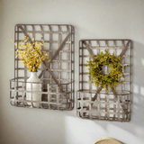 Rustic Tobacco Basket Wall Pockets in Metal (Set of 2)-Wall Shelves & Ledges-Parc Decor