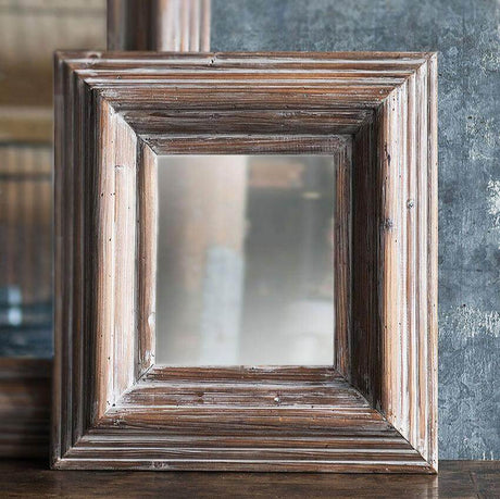 Rustic Whitewashed Square Vintage Wood Wall Mirror-Mirror-Parc Decor