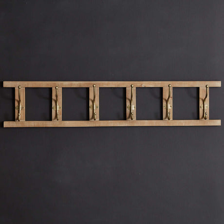 Rustic Wooden Ladder Six Hook Wall Rack-Wall Decor-Parc Decor