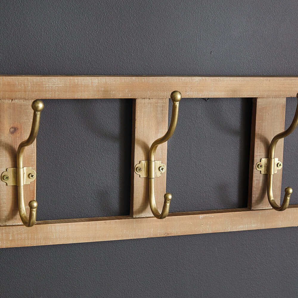 Rustic Wooden Ladder Six Hook Wall Rack-Wall Decor-Parc Decor