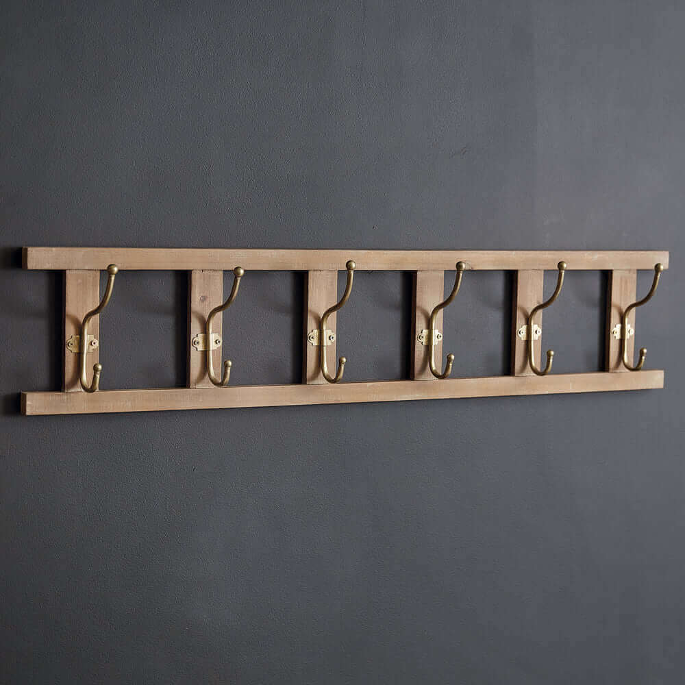 Rustic Wooden Ladder Six Hook Wall Rack-Wall Decor-Parc Decor
