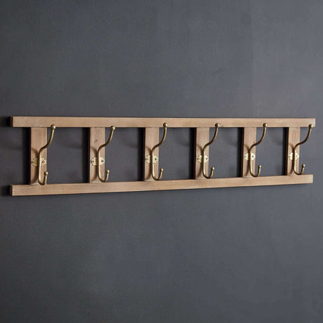 Rustic Wooden Ladder Six Hook Wall Rack-Wall Decor-Parc Decor