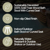 Salem Teak Shower and Bath Stool with Curved Seat-Stool-Parc Decor