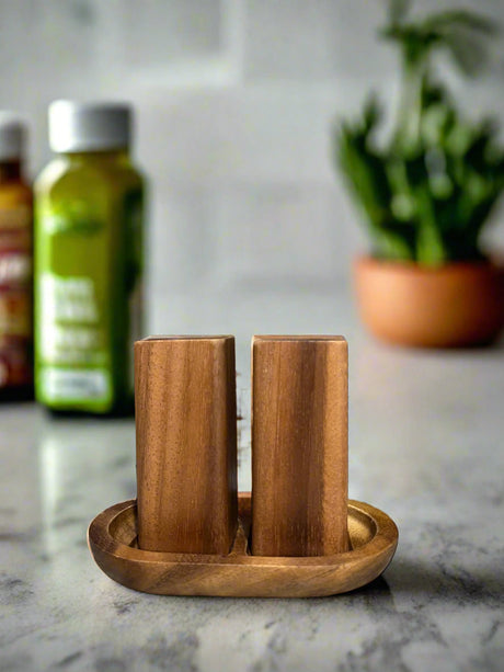 Salt & Pepper Shakers on an Acacia Wood Base-salt & pepper-Parc Decor