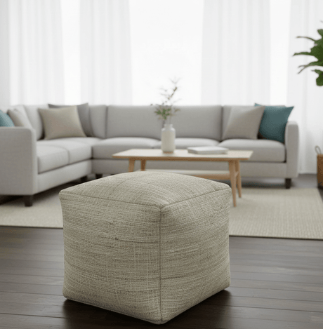 Sand Boho Farmhouse Natural Brown and Beige Jute Pouf
