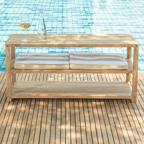 Savannah Natural Teak Shower and Spa – Bathroom – Outdoor Storage Bench with Shelves-Bench-Parc Decor