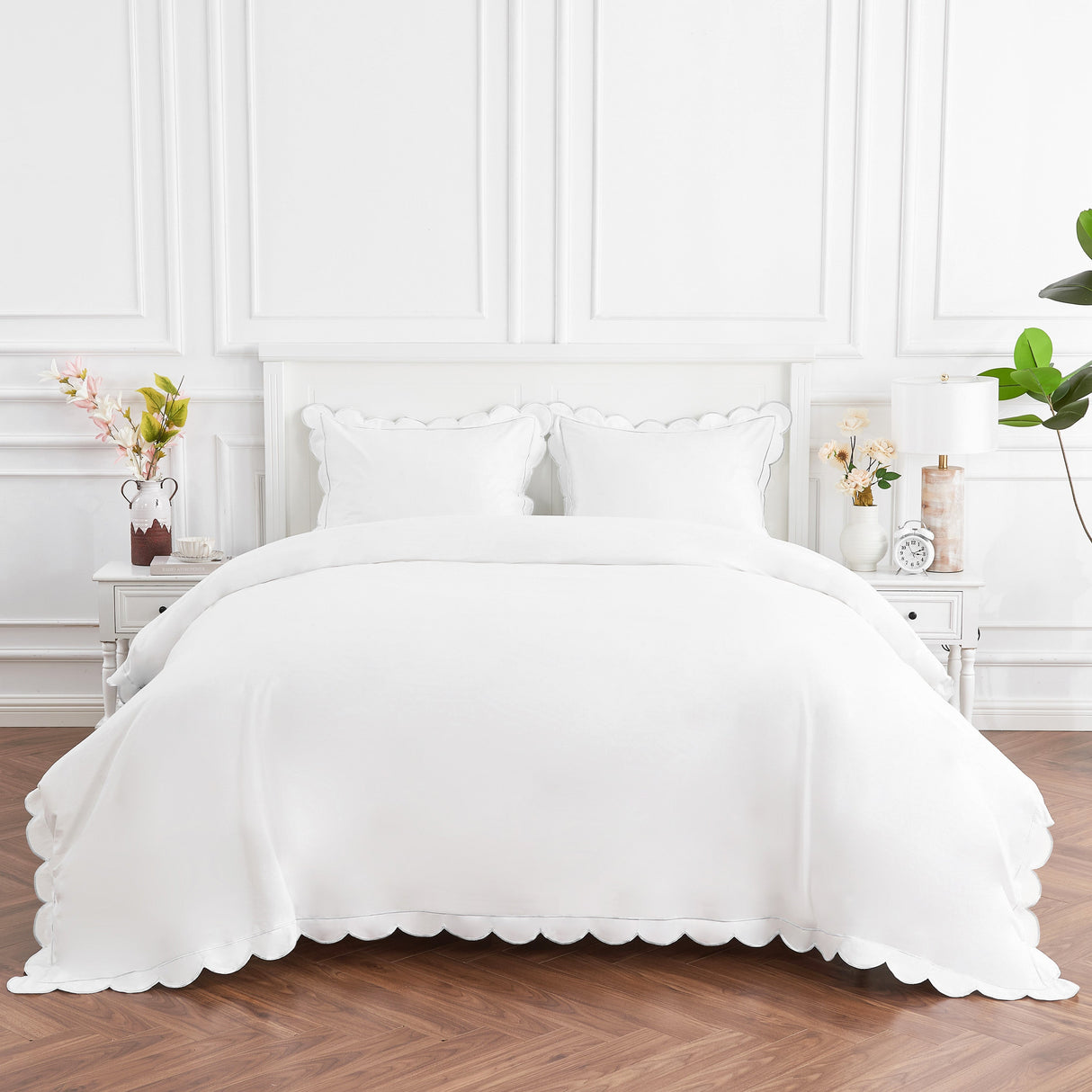 Scallop Frame Embroidered Cotton Percale Duvet Set-Duvet-Parc Decor