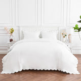 Scallop Frame Embroidered Cotton Percale Duvet Set-Duvet-Parc Decor